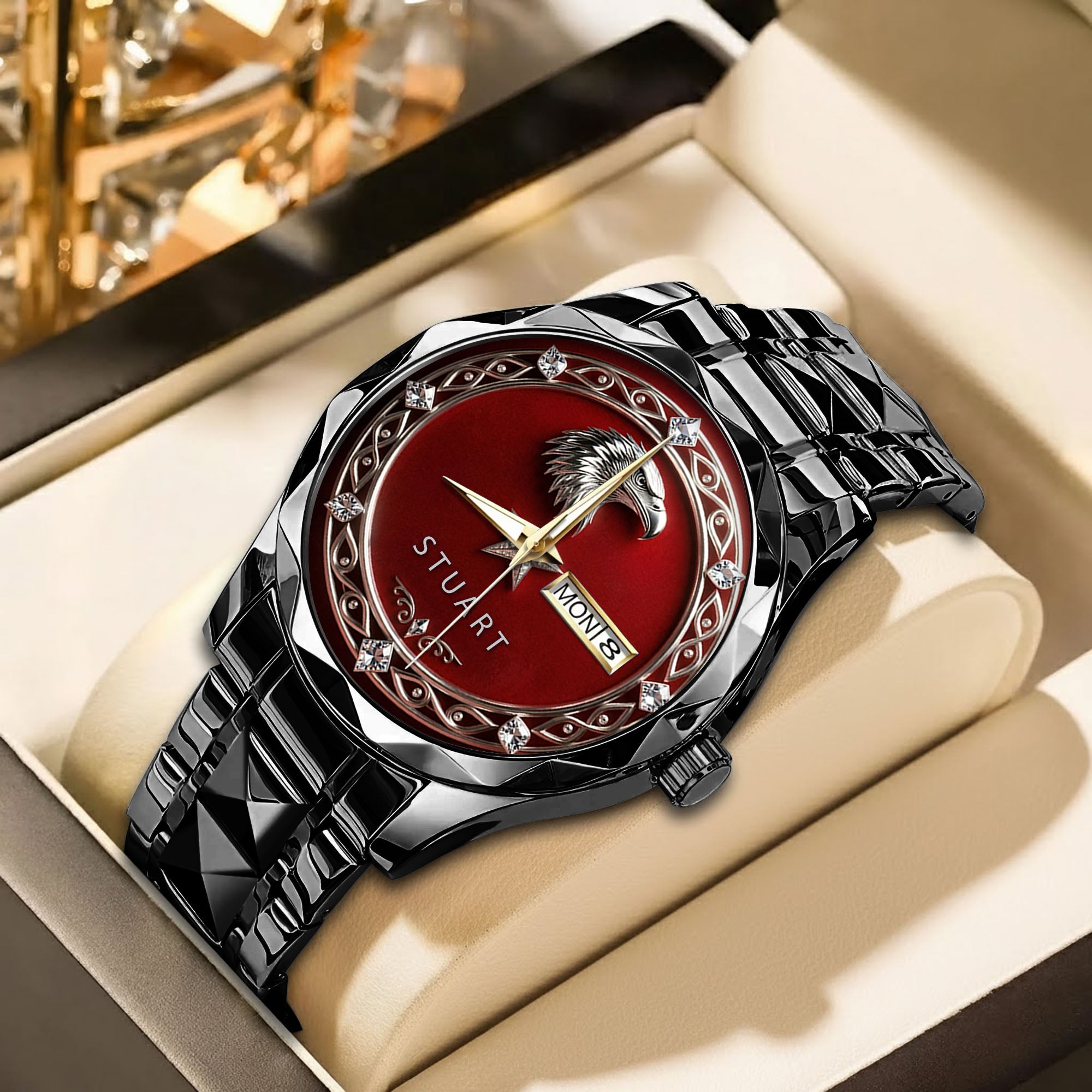 Stuart. Watch STUART Red Eagle Dial Black Watch – TabGift